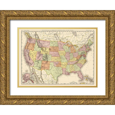 United States of America - Rand McNally 1897 Gold Ornate Wood Framed Art Print with Double Matting by Rand McNally