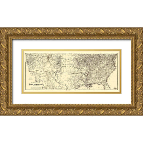 Louisville, New Orleans and Texas Railroad 1883 Gold Ornate Wood Framed Art Print with Double Matting by Colton