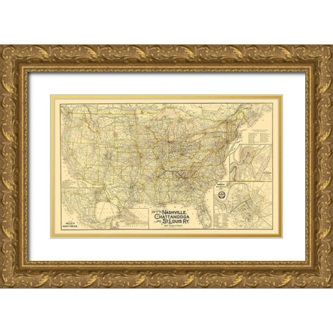 Nashville, Chattanooga and St Louis Railway 1889 Gold Ornate Wood Framed Art Print with Double Matting by Danley
