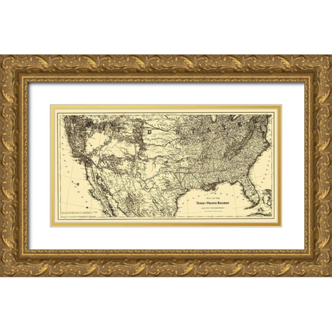 Texas and Pacific Railway - Colton 1876 Gold Ornate Wood Framed Art Print with Double Matting by Colton