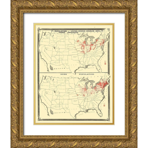 US Immigrant Distribution - Baskin 1876 Gold Ornate Wood Framed Art Print with Double Matting by Baskin
