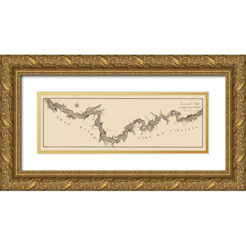 Ohio River - Collot 1796 Gold Ornate Wood Framed Art Print with Double Matting by Collot