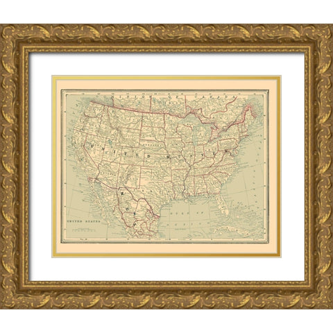 United States - Cram 1889 Gold Ornate Wood Framed Art Print with Double Matting by Cram