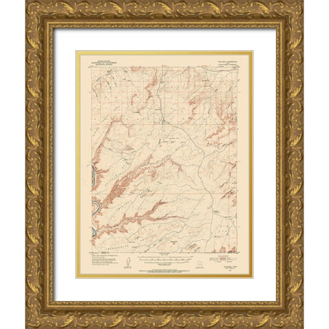 Knoll Utah Quad - USGS 1954 Gold Ornate Wood Framed Art Print with Double Matting by USGS
