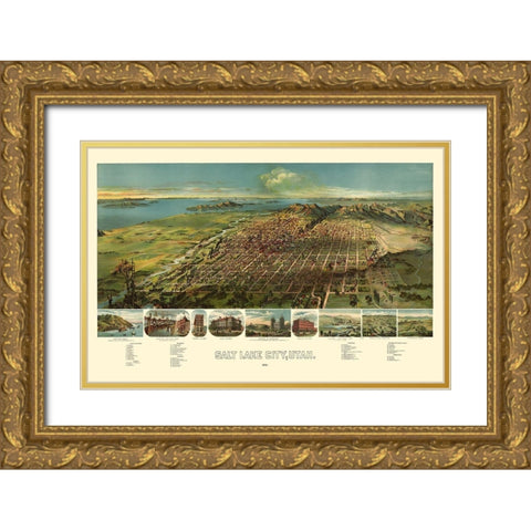 Salt Lake City Utah - American Pub Co 1891 Gold Ornate Wood Framed Art Print with Double Matting by American Pub Co