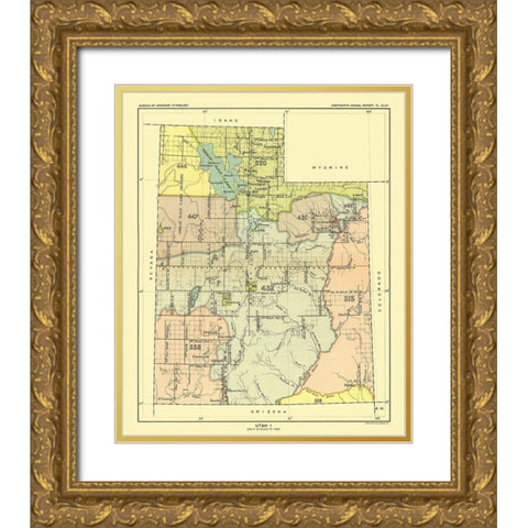 Utah - Great Salt Lake - Hoen 1896 Gold Ornate Wood Framed Art Print with Double Matting by Hoen