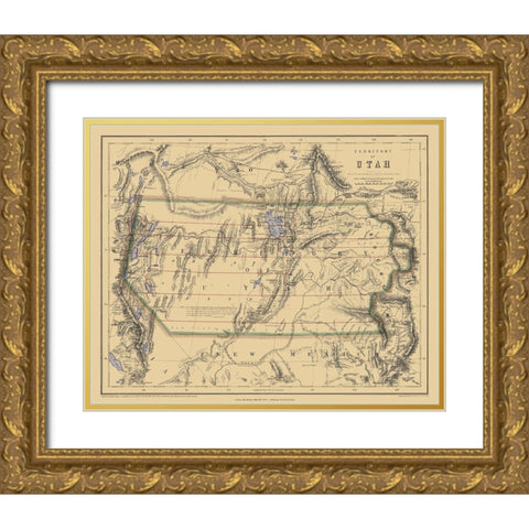 Utah Territory - Rogers and Holt 1857 Gold Ornate Wood Framed Art Print with Double Matting by Rogers