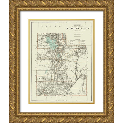 Utah Territory - Dept of Interior 1879 Gold Ornate Wood Framed Art Print with Double Matting by DOI