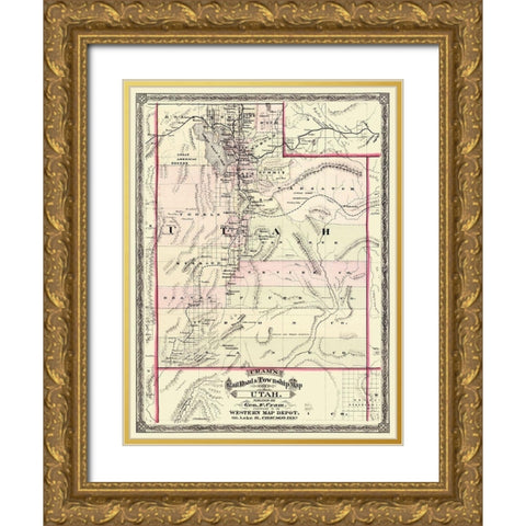 Utah - Cram 1875 Gold Ornate Wood Framed Art Print with Double Matting by Cram