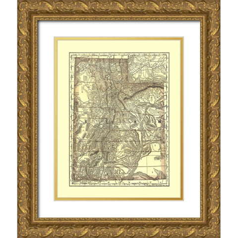 Utah - Rand McNally 1876 Gold Ornate Wood Framed Art Print with Double Matting by Rand McNally