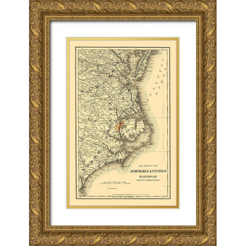 Albemarle and Pantego Railroad Connections 1887 Gold Ornate Wood Framed Art Print with Double Matting by Colton