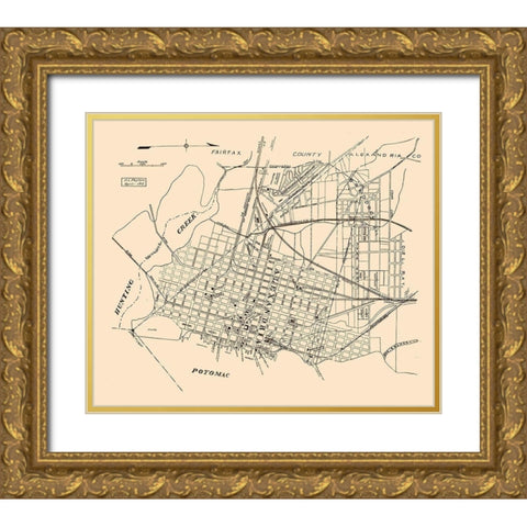 Alexandria Virginia - Peyton 1915 Gold Ornate Wood Framed Art Print with Double Matting by Peyton