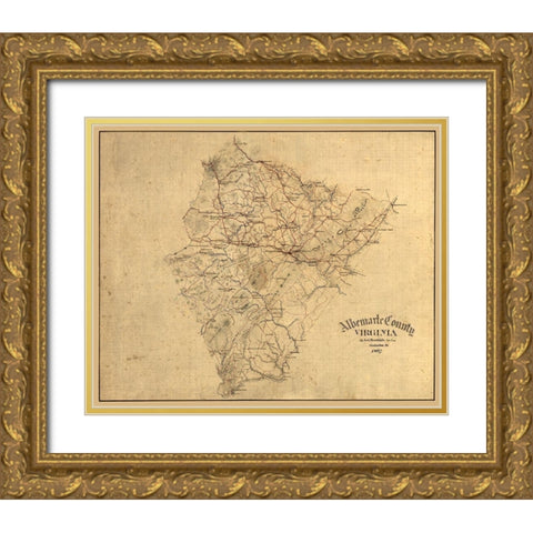 Albemarle County Virginia - Hotchkifs 1867 Gold Ornate Wood Framed Art Print with Double Matting by Hotchkifs
