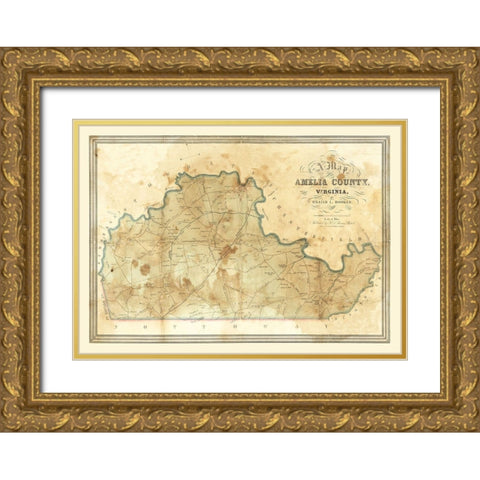 Amelia County Virginia - Booker 1850 Gold Ornate Wood Framed Art Print with Double Matting by Booker