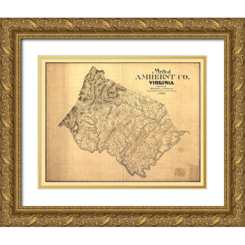Amherst County Virginia - Hotchkiss 1866 Gold Ornate Wood Framed Art Print with Double Matting by Hotchkiss