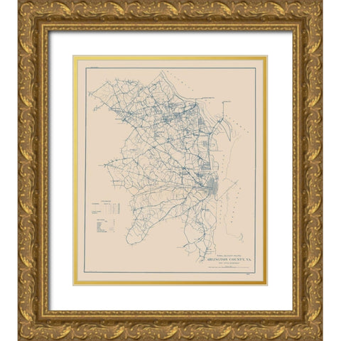 Arlington County Virginia - 1920 Gold Ornate Wood Framed Art Print with Double Matting by Unknown