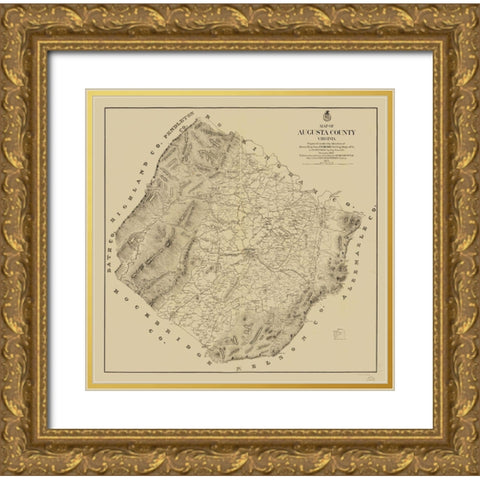Augusta County Virginia - Hotchkiss 1875 Gold Ornate Wood Framed Art Print with Double Matting by Hotchkiss