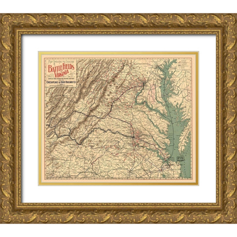 Battle Fields Virginia - 1891 Gold Ornate Wood Framed Art Print with Double Matting by Unknown