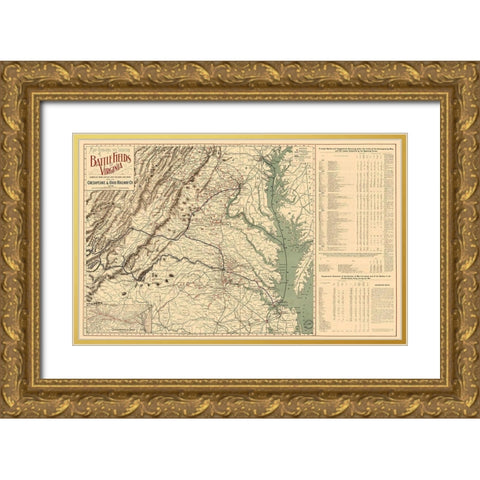 Battle Fields Virginia - 1898 Gold Ornate Wood Framed Art Print with Double Matting by Unknown