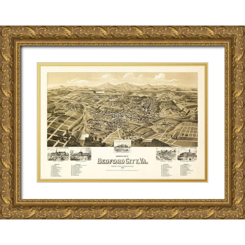 Bedford Virginia - 1891 Gold Ornate Wood Framed Art Print with Double Matting by Unknown
