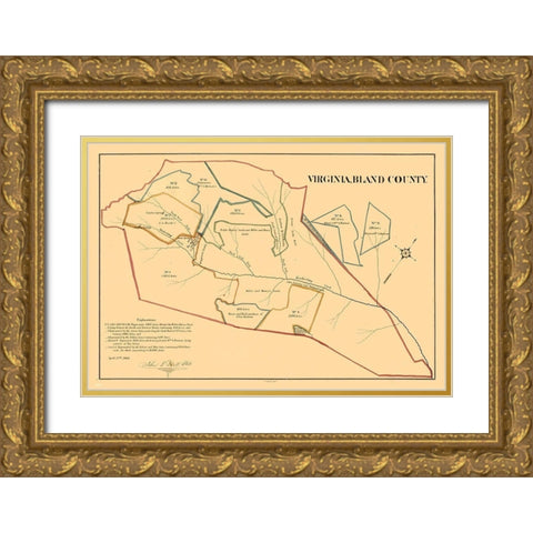 Bland County Virginia - Peck 1866 Gold Ornate Wood Framed Art Print with Double Matting by Peck