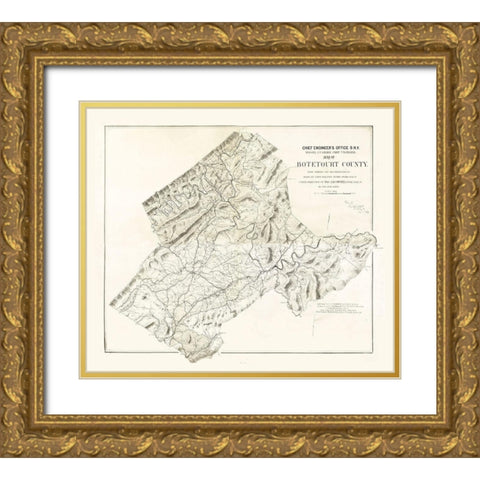 Botetourt County Virginia - Randolph 1864 Gold Ornate Wood Framed Art Print with Double Matting by Randolph