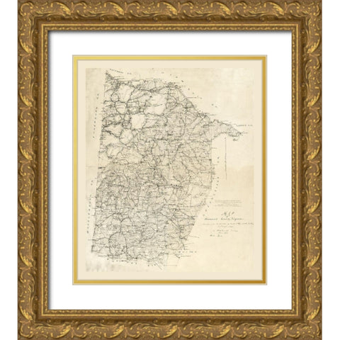 Brunswick County Virginia - Graves 1864 Gold Ornate Wood Framed Art Print with Double Matting by Graves