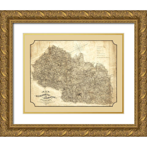 Buckingham County Virginia - Cassell 1863 Gold Ornate Wood Framed Art Print with Double Matting by Cassell