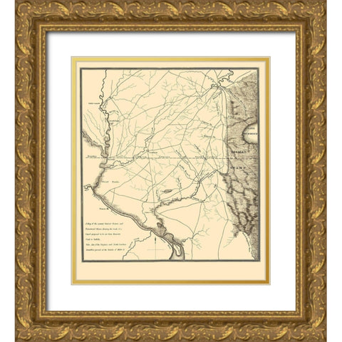 Proposed Canal - Bennetts Creek to Suffolk 1834 Gold Ornate Wood Framed Art Print with Double Matting by Gales