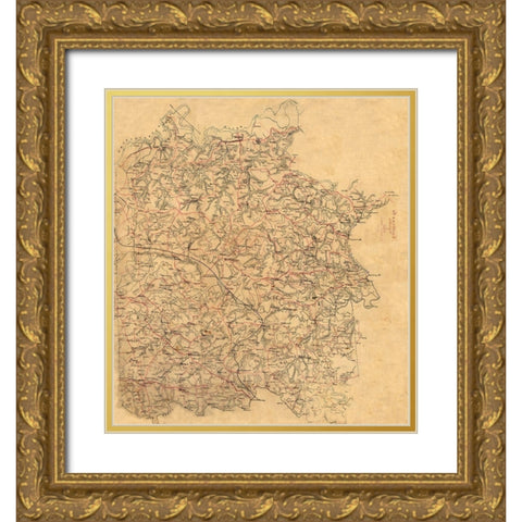 Caroline County Virginia - Alt 1860 Gold Ornate Wood Framed Art Print with Double Matting by Alt