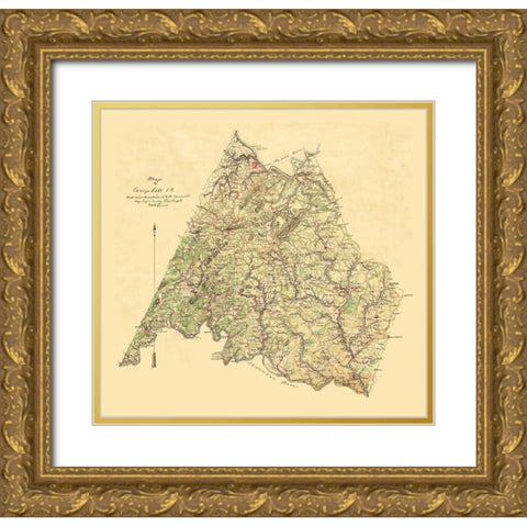 Campbell County Virginia - Campbell 1860 Gold Ornate Wood Framed Art Print with Double Matting by Campbell
