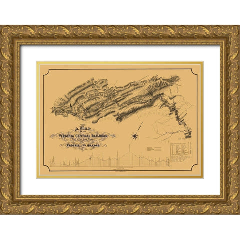 Central Railroad Virginia - Gillt 1860 Gold Ornate Wood Framed Art Print with Double Matting by Gillt