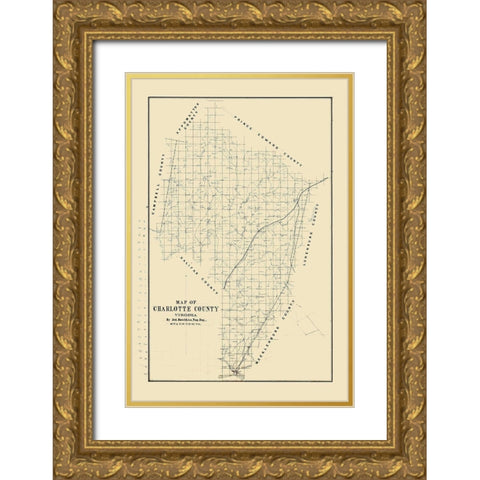 Charlotte County Virginia - Hotchkiss 1860 Gold Ornate Wood Framed Art Print with Double Matting by Hotchkiss