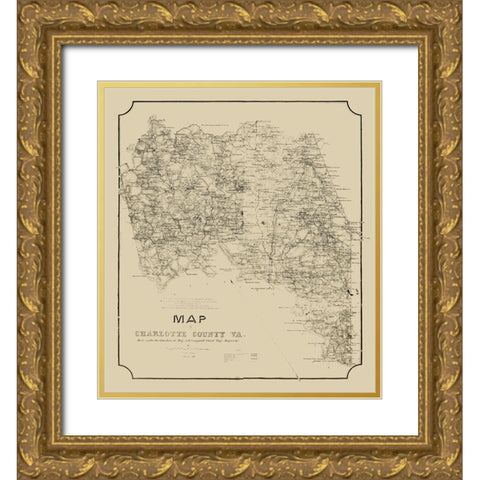 Charlotte County Virginia - Campbell 1864 Gold Ornate Wood Framed Art Print with Double Matting by Campbell