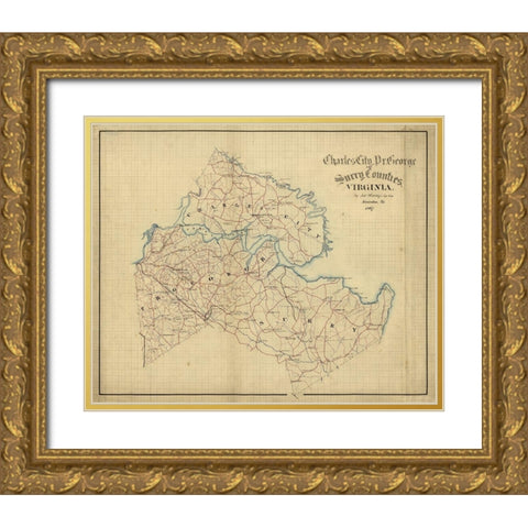 Charles City County Virginia - Hotchkifs 1867 Gold Ornate Wood Framed Art Print with Double Matting by Hotchkifs