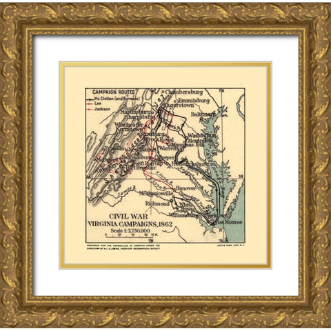 Civil War Campaign Virginia - Joerg 1862 Gold Ornate Wood Framed Art Print with Double Matting by Joerg