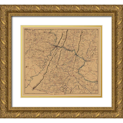 Clarke County Virginia - 1864 Gold Ornate Wood Framed Art Print with Double Matting by Unknown
