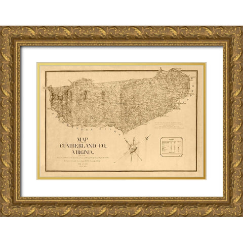 Cumberland County Virginia - Campbell 1864 Gold Ornate Wood Framed Art Print with Double Matting by Campbell