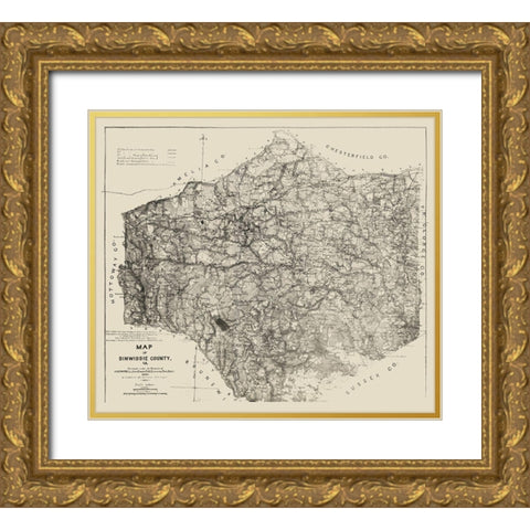 Dinwiddie County Virginia - Graves 1864 Gold Ornate Wood Framed Art Print with Double Matting by Graves