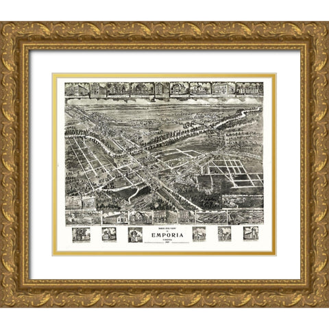 Emporia Virginia - Fowler 1907 Gold Ornate Wood Framed Art Print with Double Matting by Fowler