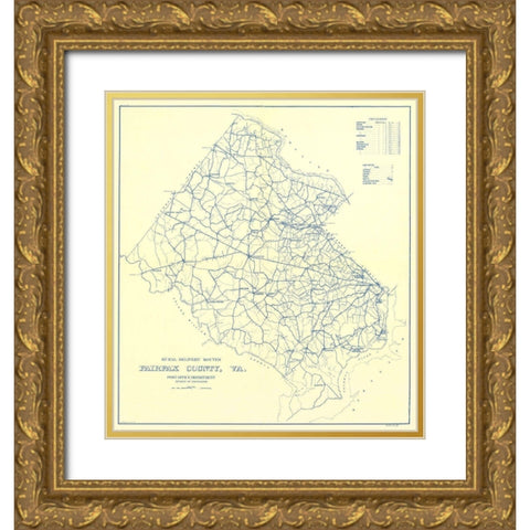 Fairfax County Rural Delivery Routes - USPS 1912 Gold Ornate Wood Framed Art Print with Double Matting by USPS