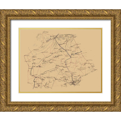 Fauquier County Virginia - 1860 Gold Ornate Wood Framed Art Print with Double Matting by Unknown