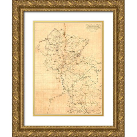 Fauquier County Virginia - Hotchkiss 1863 Gold Ornate Wood Framed Art Print with Double Matting by Hotchkiss