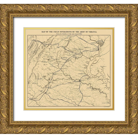Field of Operations Virginia - Pope 1866 Gold Ornate Wood Framed Art Print with Double Matting by Pope