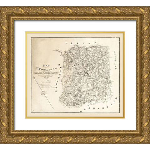 Fluvanna County Virginia - Cassell 1863 Gold Ornate Wood Framed Art Print with Double Matting by Cassell