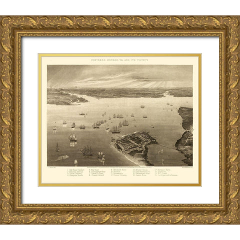 Fortress Monroe Virginia - Wells 1862 Gold Ornate Wood Framed Art Print with Double Matting by Wells