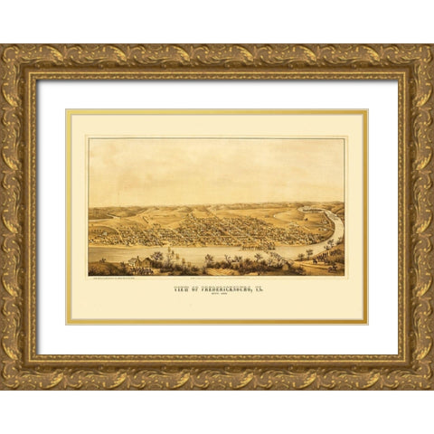 Fredericksburg Virginia - Sachse 1863 Gold Ornate Wood Framed Art Print with Double Matting by Sachse