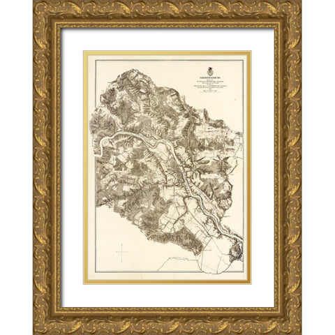 Fredericksburg Virginia - Milcher 1867 Gold Ornate Wood Framed Art Print with Double Matting by Michler