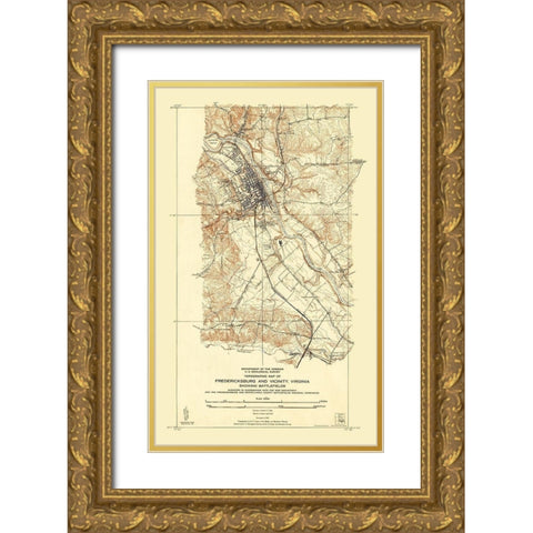Fredericksburg Virginia - USGS 1931 Gold Ornate Wood Framed Art Print with Double Matting by Sisson