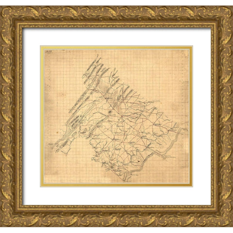 Frederick County Virginia - 1860 Gold Ornate Wood Framed Art Print with Double Matting by Unknown
